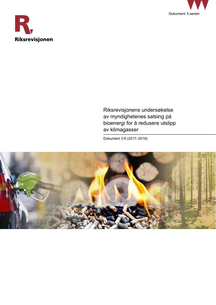 Forsiden av dokumentet Riksrevisjonens undersøkelse av myndighetenes satsing på bioenergi for å redusere utslipp av klimagasser