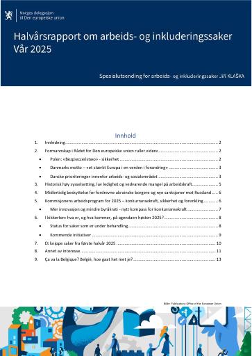 Forsiden av dokumentet EU-delegasjonens halvårsrapport om arbeids- og inkluderingssaker våren 2025