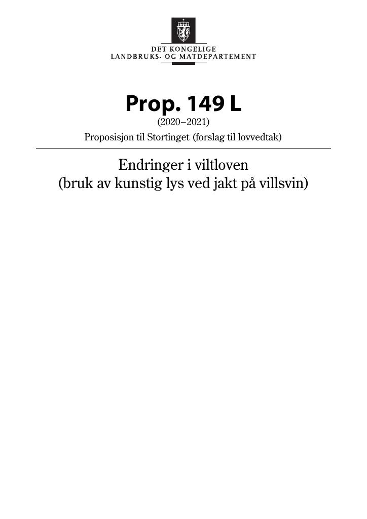 Forsiden av dokumentet Prop. 149 L (2020–2021)