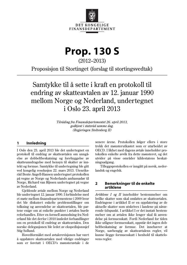 Forsiden av dokumentet Prop. 130 S (2012–2013)