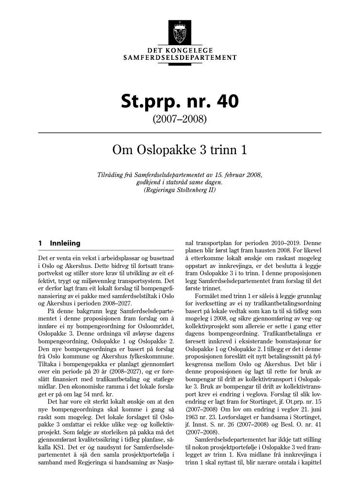 Forsiden av dokumentet St.prp. nr. 40 (2007-2008)