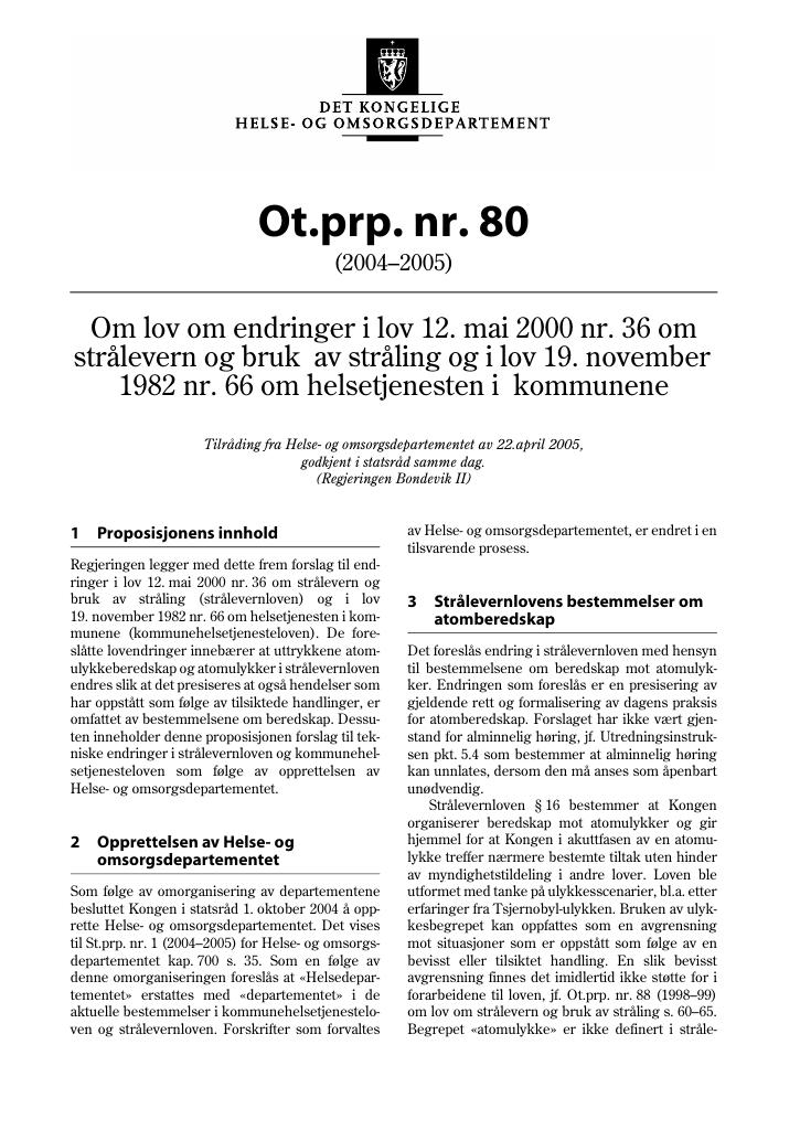 Forsiden av dokumentet Ot.prp. nr. 80 (2004-2005)