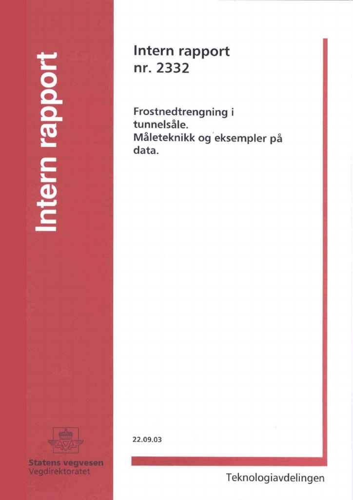 Forsiden av dokumentet Frostnedtrengning i tunnelsåle: måleteknikk og eksempler på data