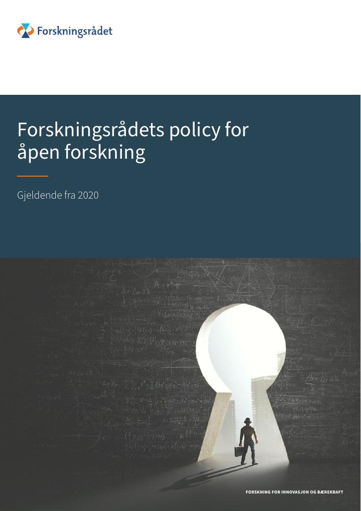 Forsiden av dokumentet Forskningsrådets policy for åpen forskning
