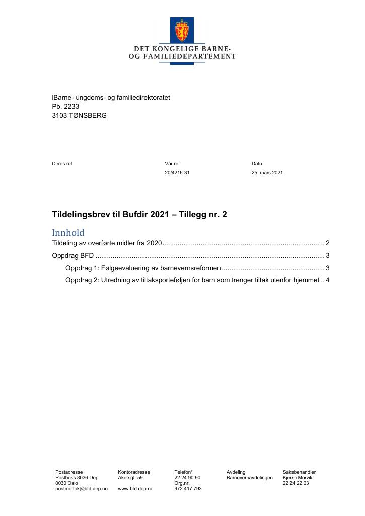 Tildelingsbrev Bufdir 2021 - Tillegg Nr. 2 - Kudos