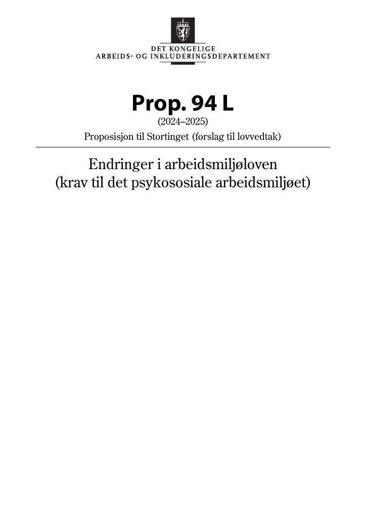 Forsiden av dokumentet Prop. 94 L (2024–2025)