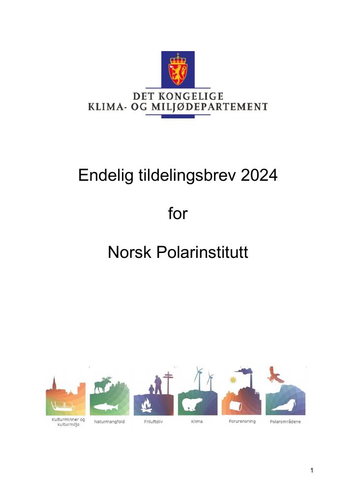 Forsiden av dokumentet Tildelingsbrev Norsk Polarinstitutt 2024