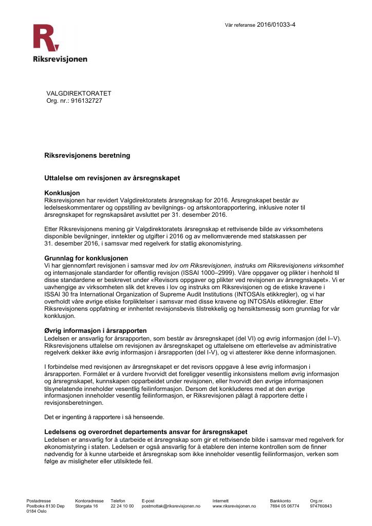 Forsiden av dokumentet Revisjonsberetning (pdf)