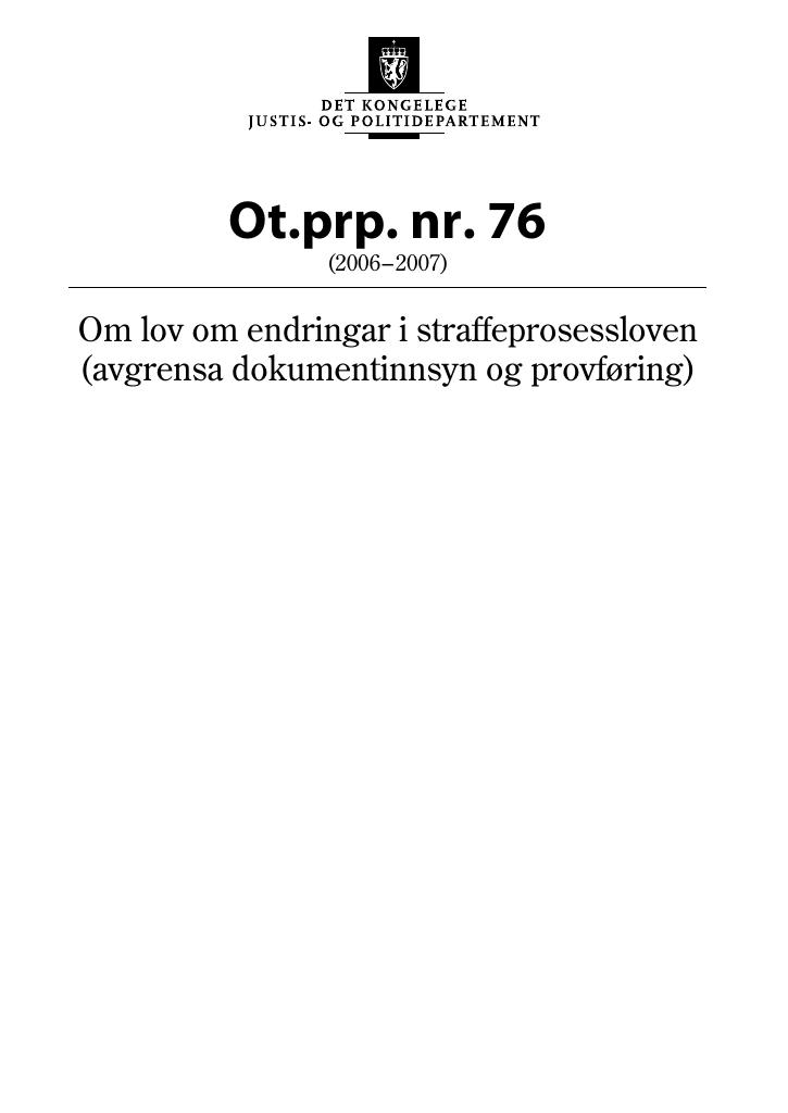 Forsiden av dokumentet Ot.prp. nr. 76 (2006-2007)