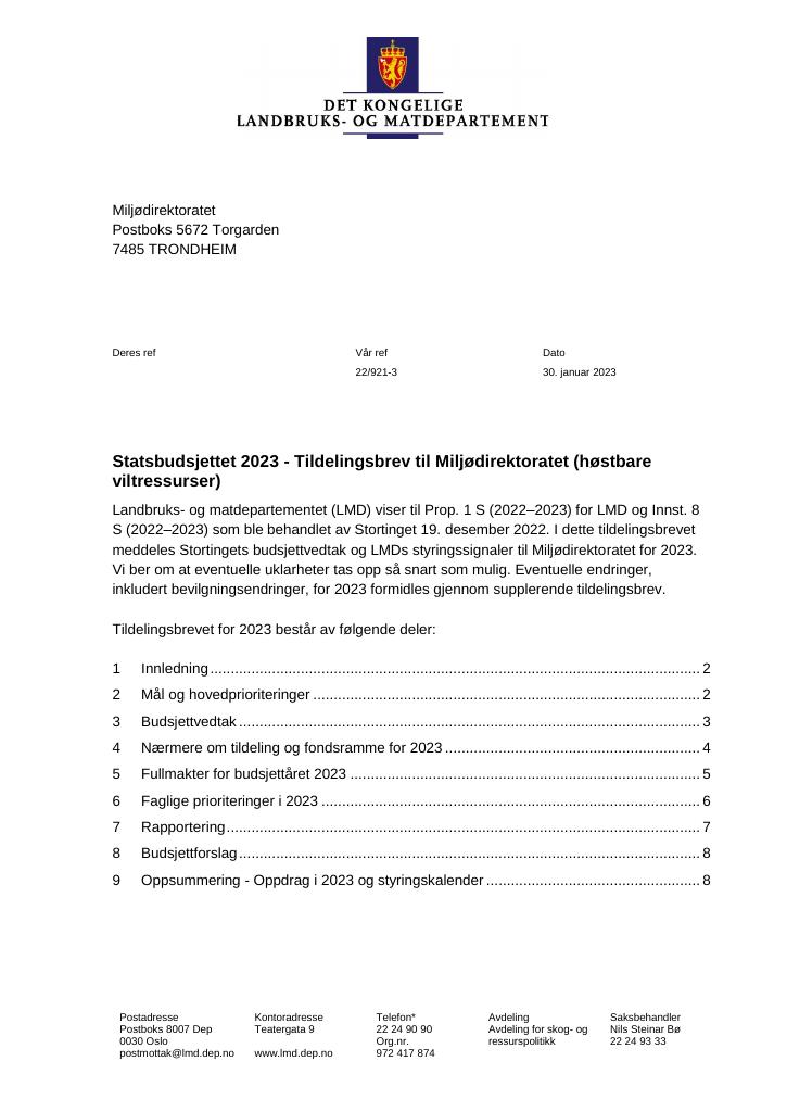 Tildelingsbrev Miljødirektoratet 2023 - Kudos