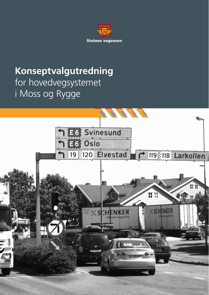Forsiden av dokumentet Konseptvalgutredning (KVU) for hovedvegsystemet i Moss og Rygge
