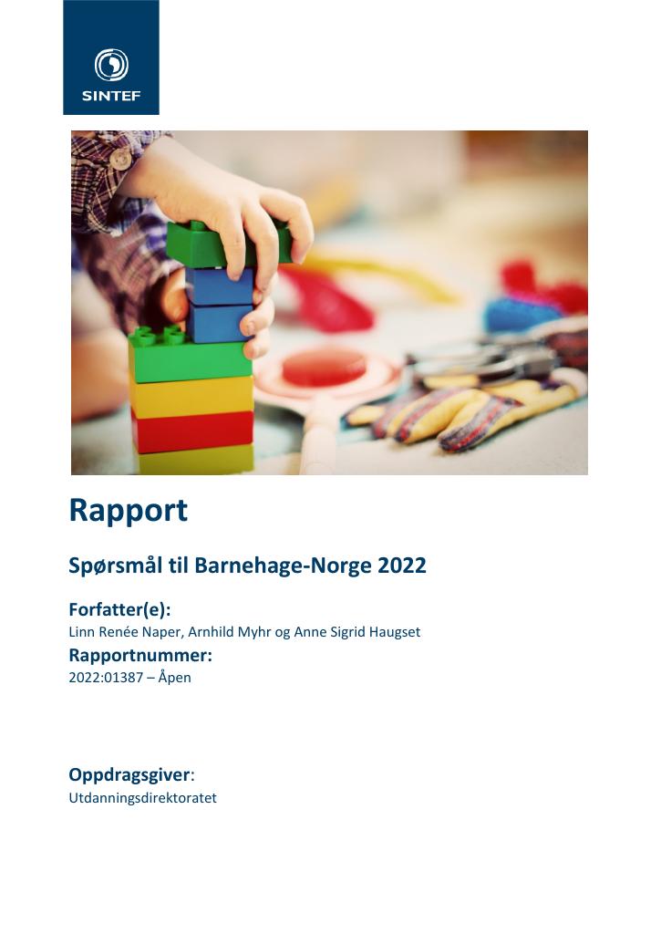 Forsiden av dokumentet Spørsmål til Barnehage-Norge 2022