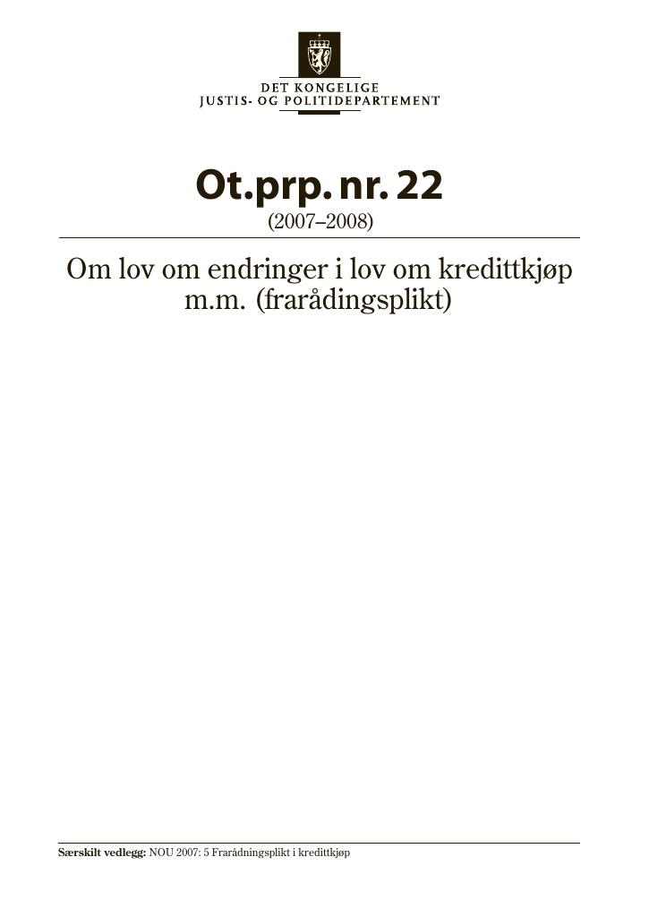 Forsiden av dokumentet Ot.prp. nr. 22 (2007-2008)