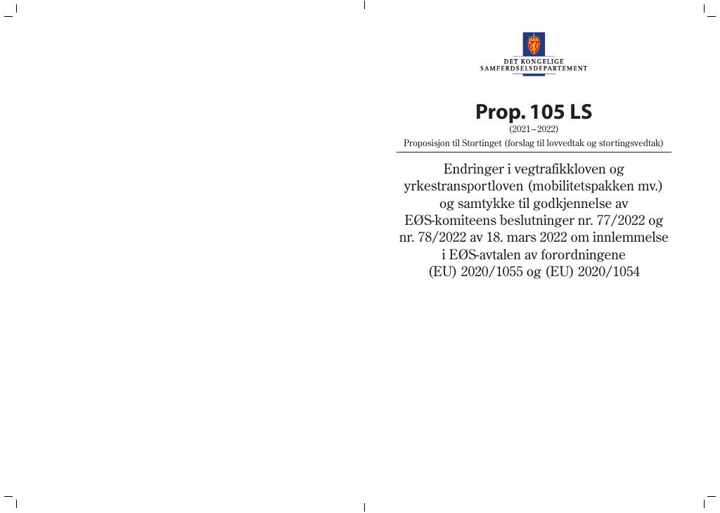 Forsiden av dokumentet Prop. 105 LS (2021–2022)