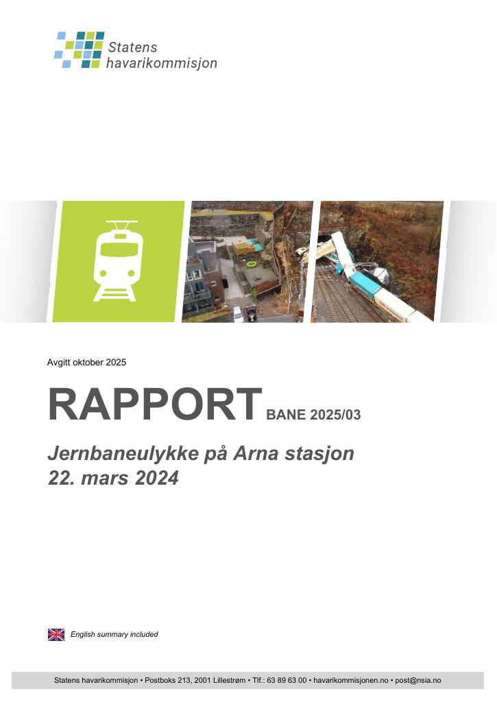 Forsiden av dokumentet Jernbaneulykke på Arna stasjon 22. mars 2024