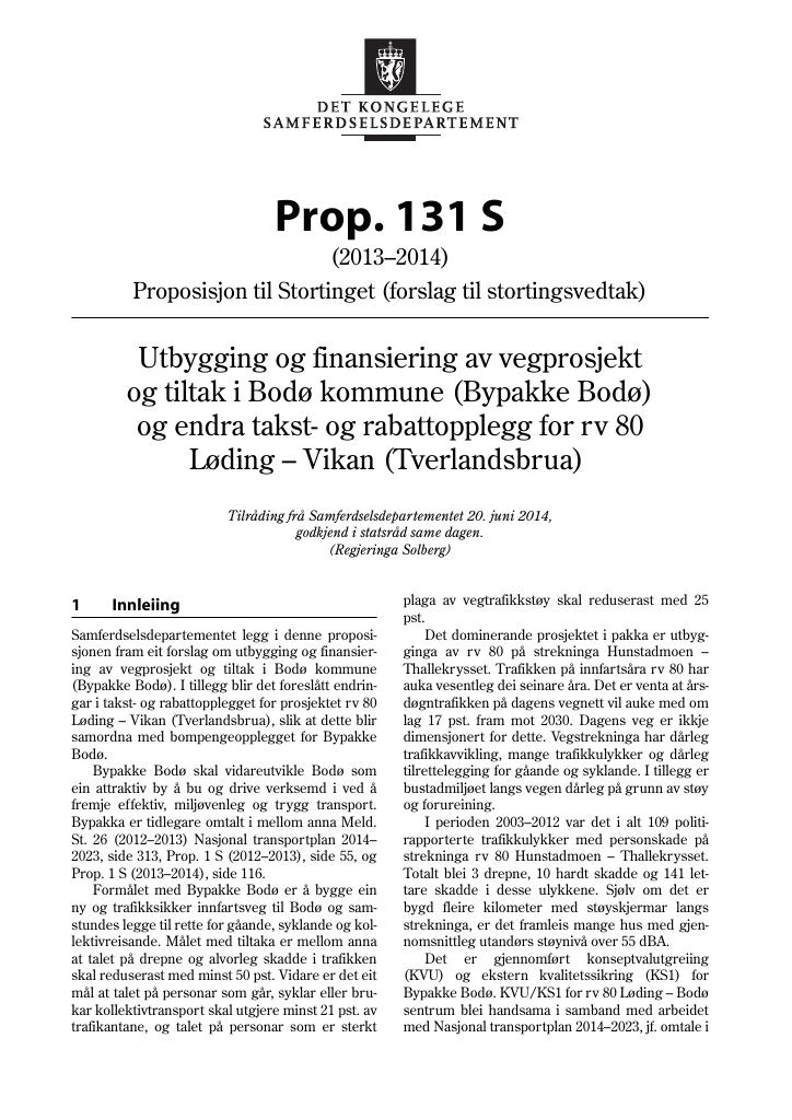 Forsiden av dokumentet Prop. 131 S (2013–2014)