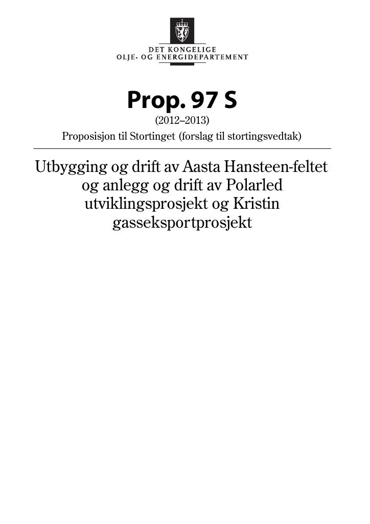 Forsiden av dokumentet Prop. 97 S (2012–2013)