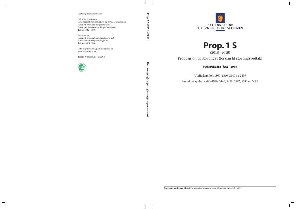 Forsiden av dokumentet Prop. 1 S (2018–2019)