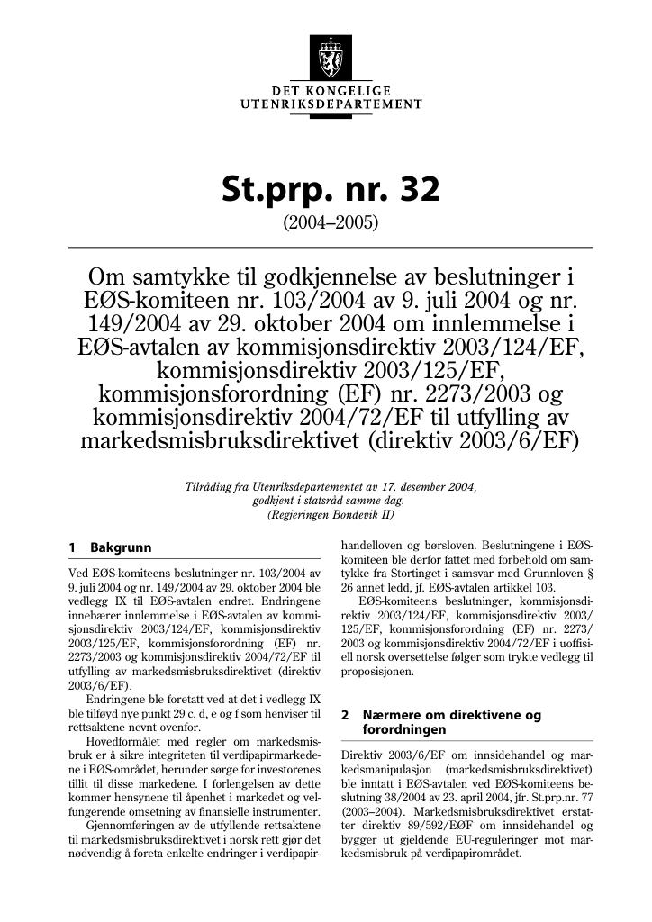 Forsiden av dokumentet St.prp. nr. 32 (2004-2005)