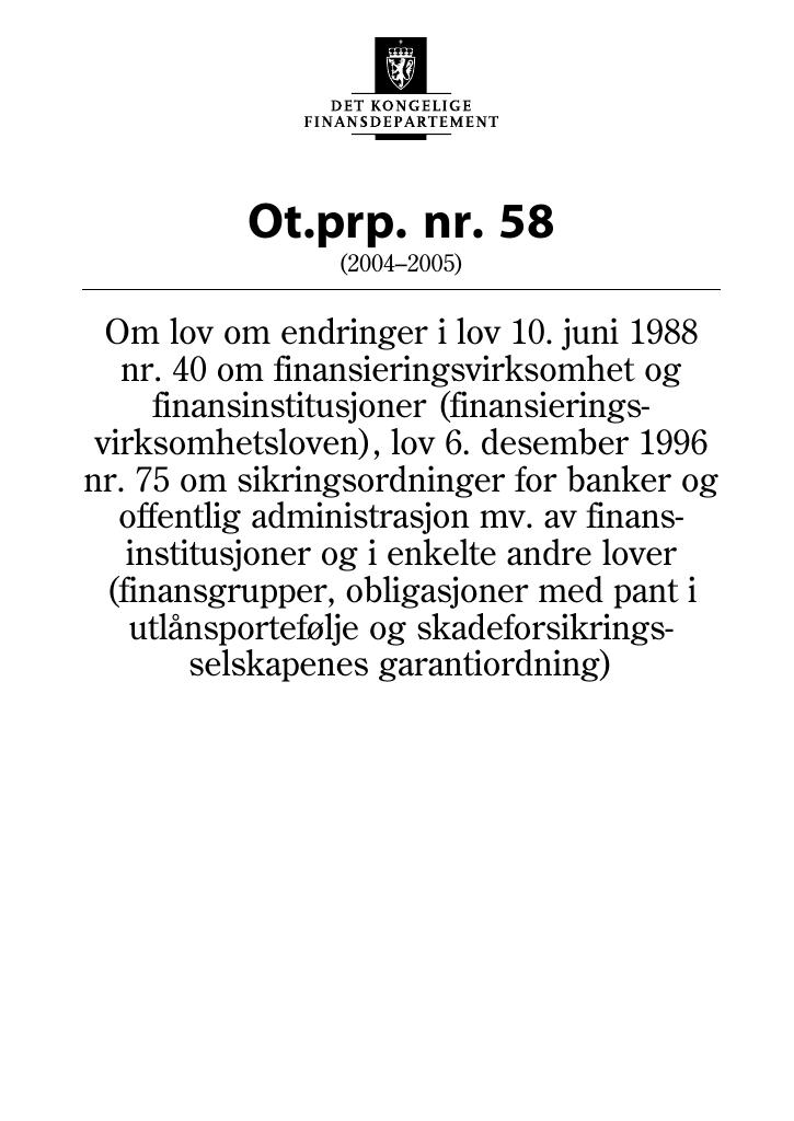 Forsiden av dokumentet Ot.prp. nr. 58 (2004-2005)
