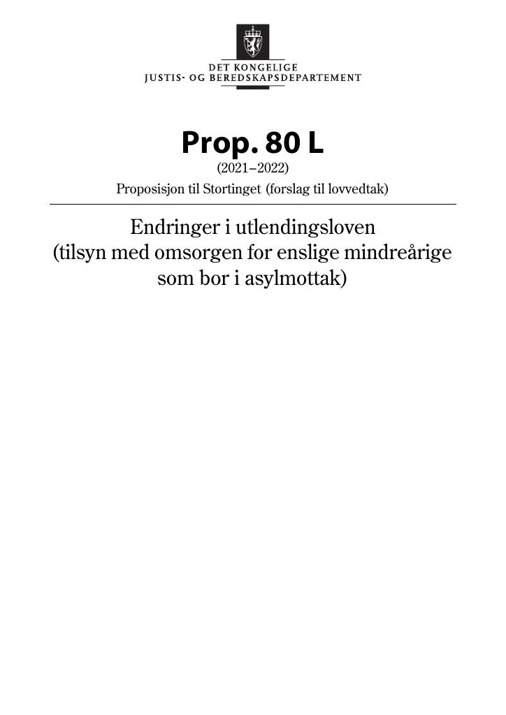 Forsiden av dokumentet Prop. 80 L (2021–2022)