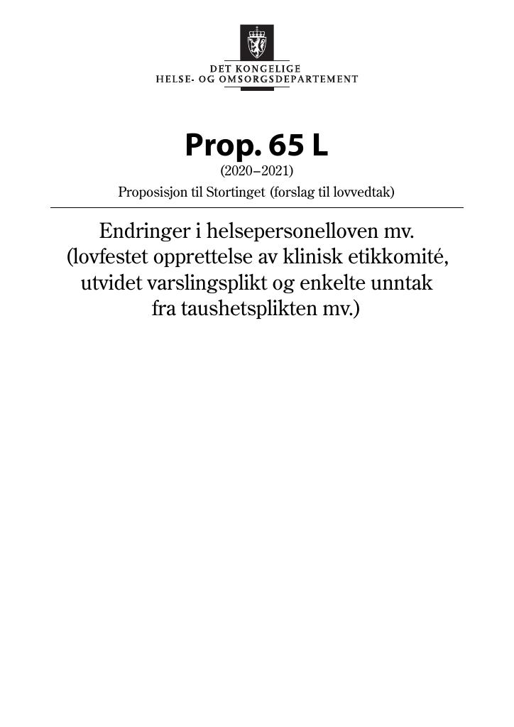Forsiden av dokumentet Prop. 65 L (2020–2021)