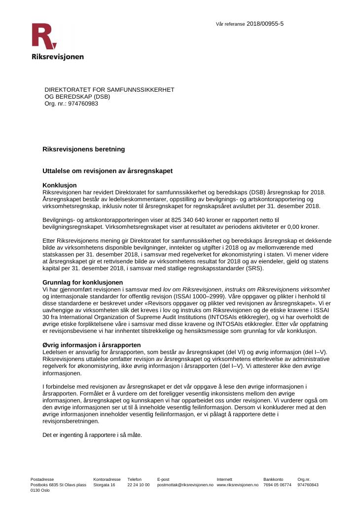 Forsiden av dokumentet Revisjonsberetning (PDF)