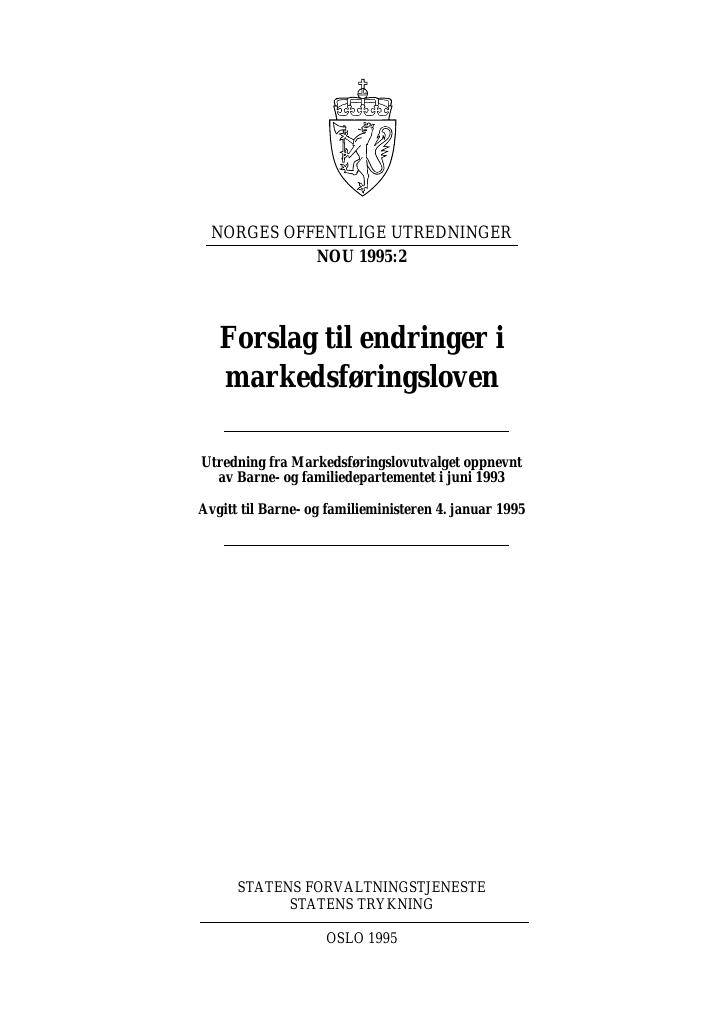 Forsiden av dokumentet NOU 1995: 2 - Forslag til endringer i markedsføringsloven