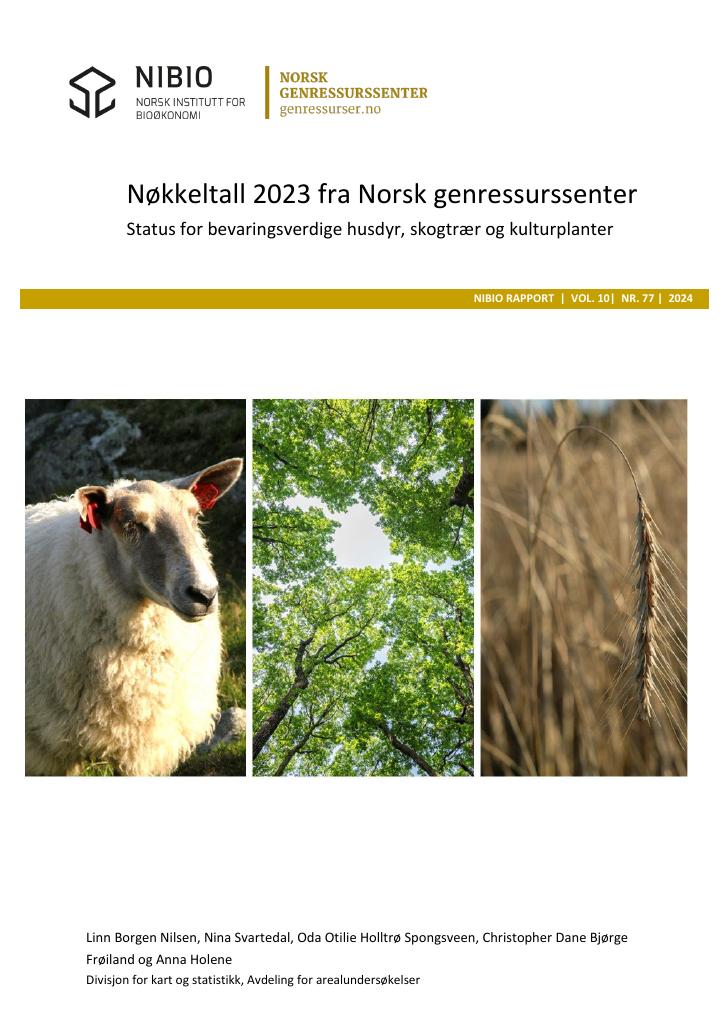 Forsiden av dokumentet Nøkkeltall 2023 fra Norsk genressurssenter