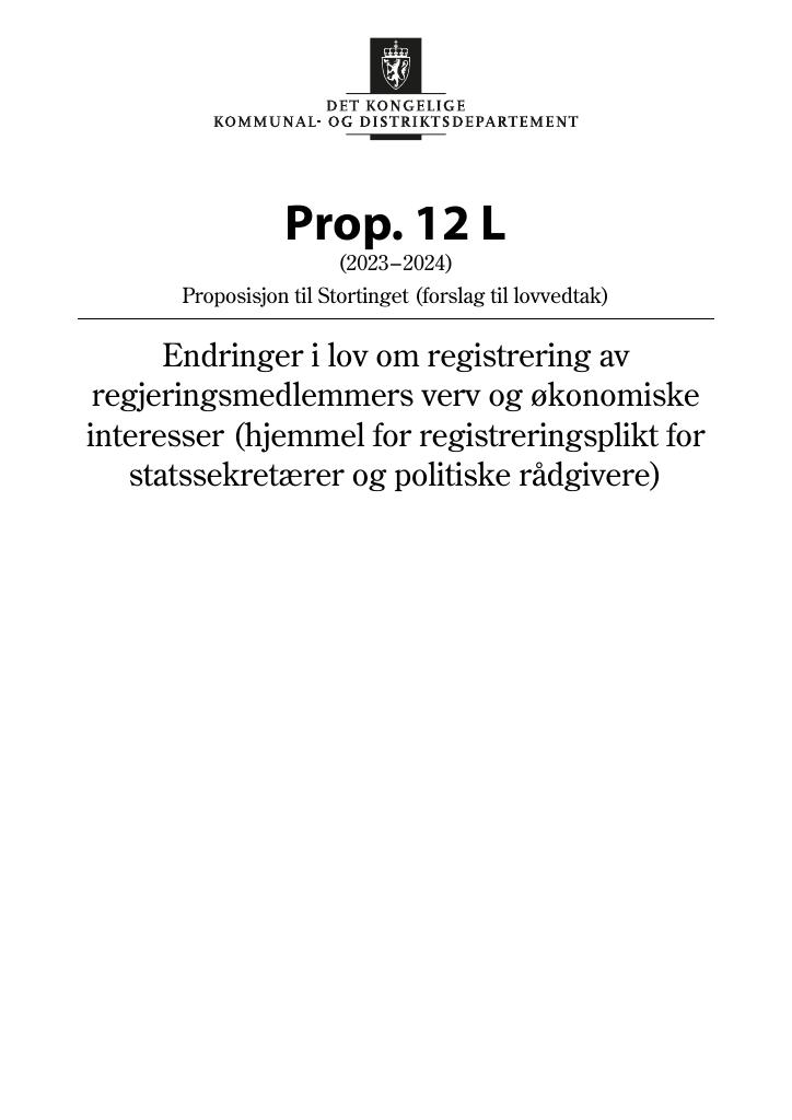 Forsiden av dokumentet Prop. 12 L (2023–2024)