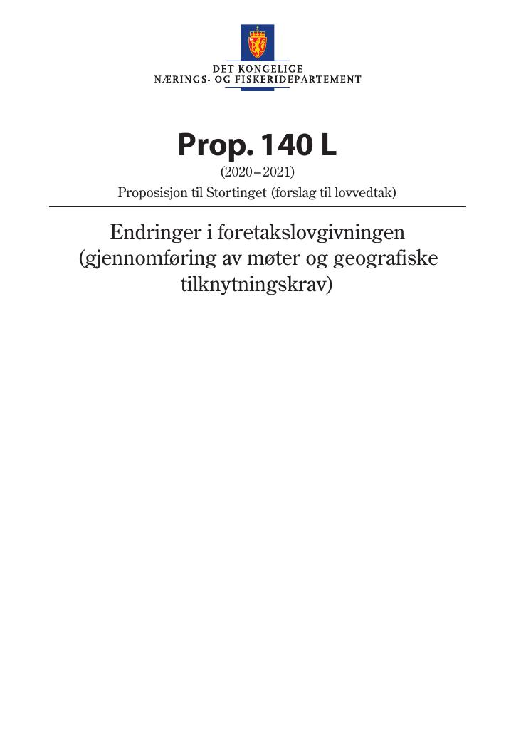 Forsiden av dokumentet Prop. 140 L (2020–2021)