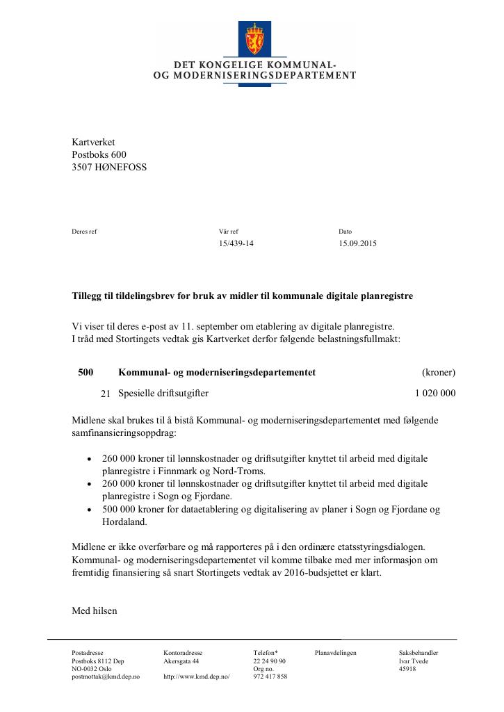 Forsiden av dokumentet tilleggsbrev september (pdf)