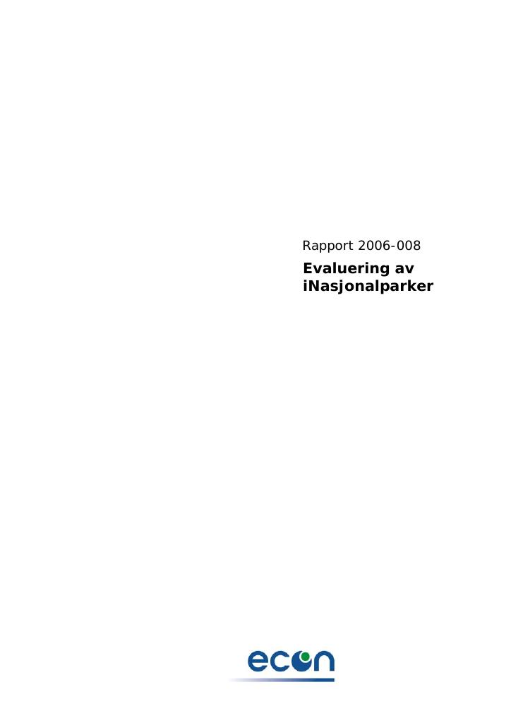 Forsiden av dokumentet Evaluering av iNasjonalparker
