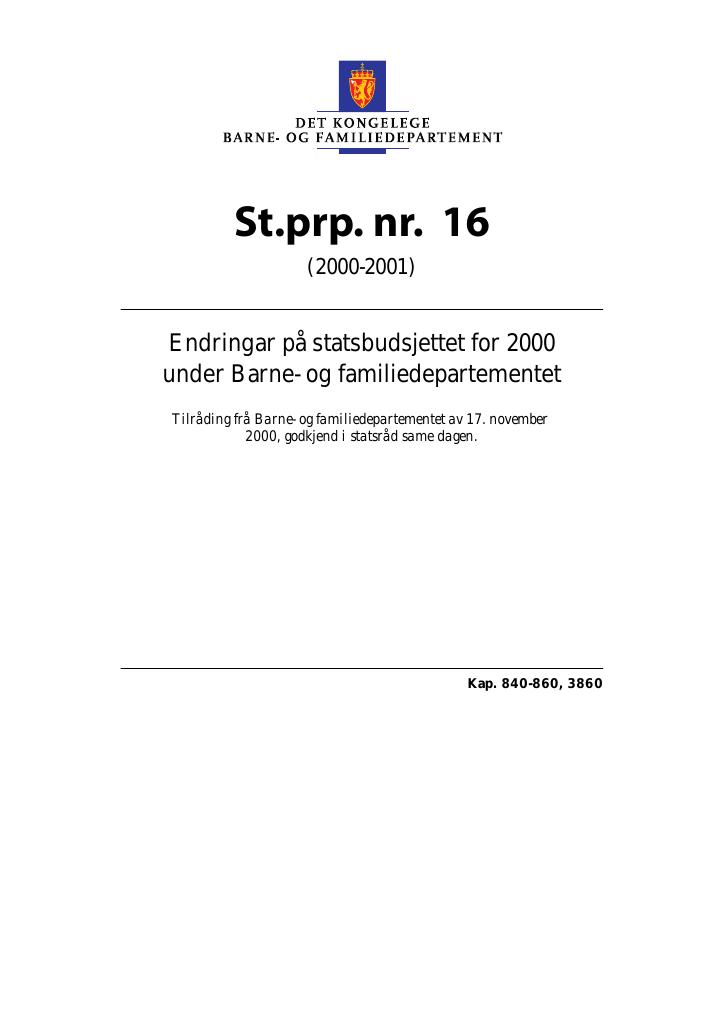 Forsiden av dokumentet St.prp. nr. 16 (2000-2001)