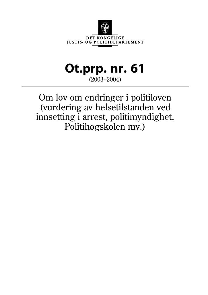 Forsiden av dokumentet Ot.prp. nr. 61 (2003-2004)