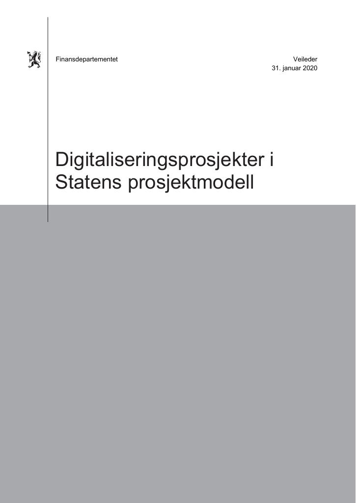 Forsiden av dokumentet Digitaliseringsprosjekter i Statens prosjektmodell