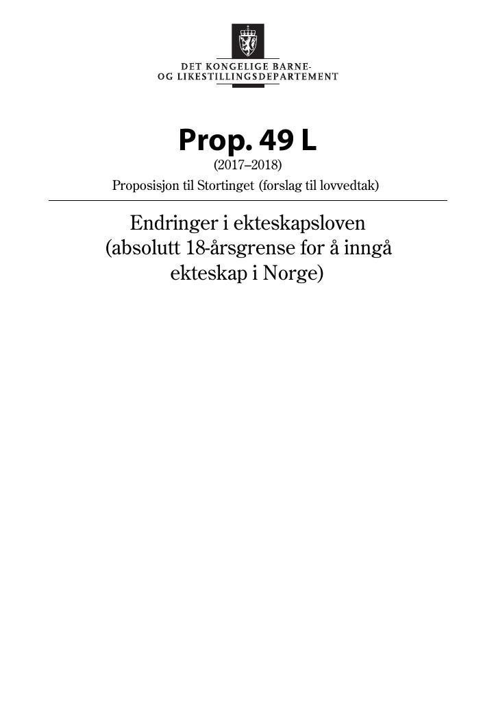 Forsiden av dokumentet Prop. 49 L (2017–2018)