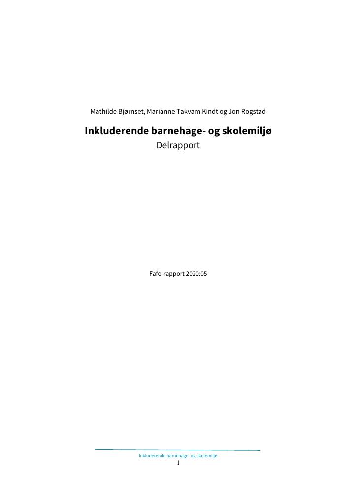 Forsiden av dokumentet Inkluderende barnehage- og skolemiljø