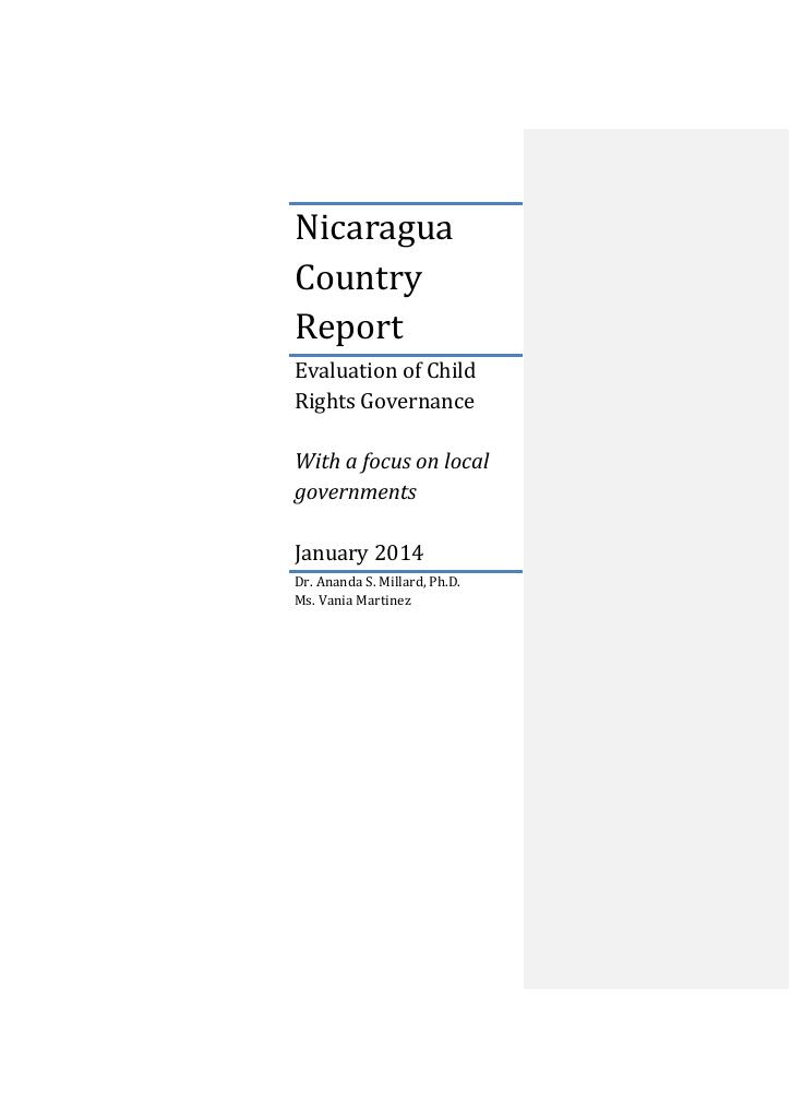 Forsiden av dokumentet Creating Change in Children’s Lives – with focus on local governments: An Evaluation of Save the Children’s Child Rights Governance Programme, Nicaragua Case Study