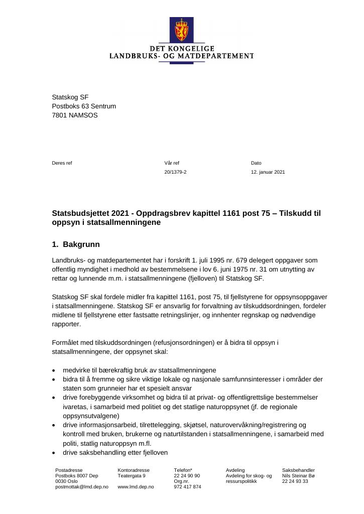 Forsiden av dokumentet Oppdragsbrev Statskog SF 2021