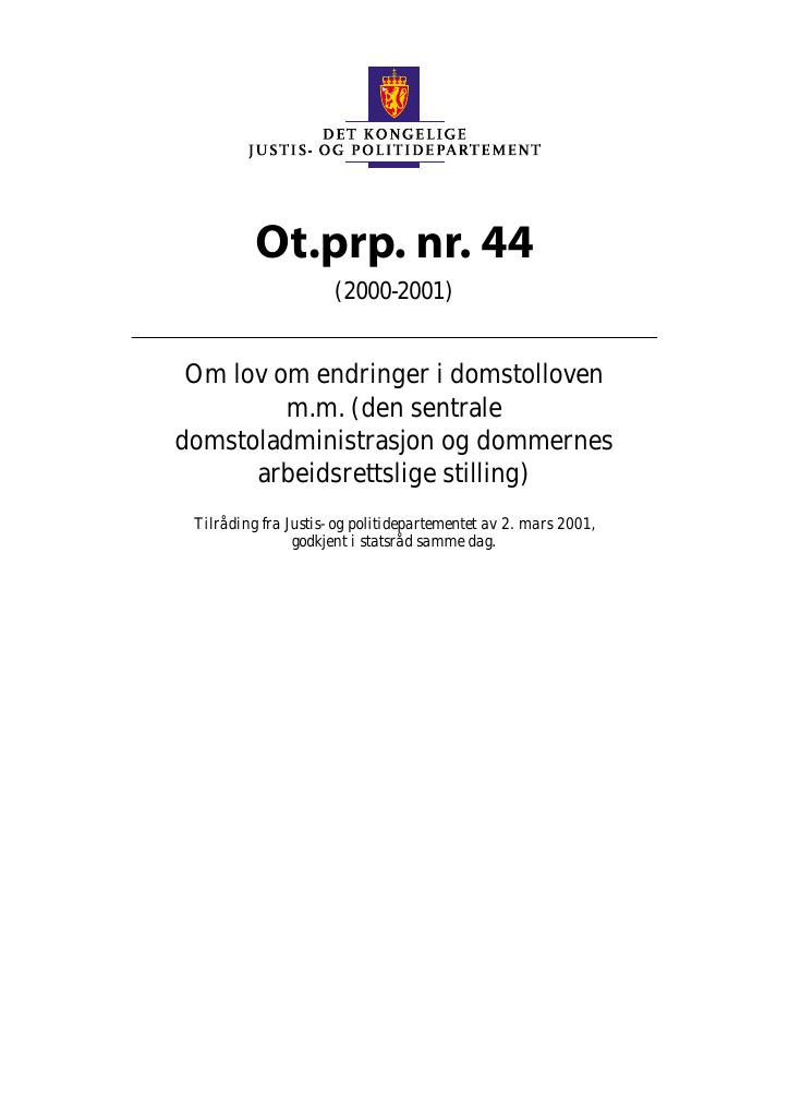 Forsiden av dokumentet Ot.prp. nr. 44 (2000-2001)