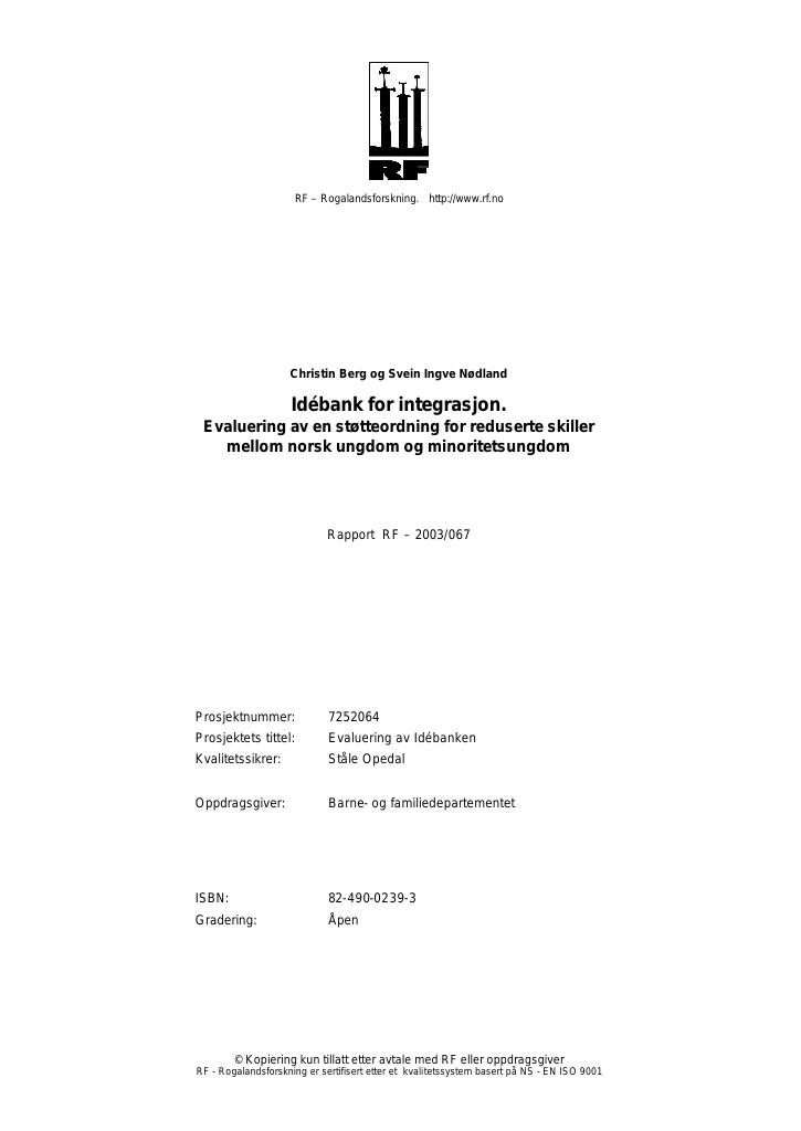 Forsiden av dokumentet Idébank for integrasjon