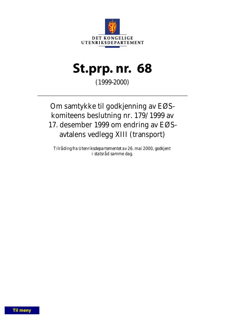 Forsiden av dokumentet St.prp. nr. 68 (1999-2000)