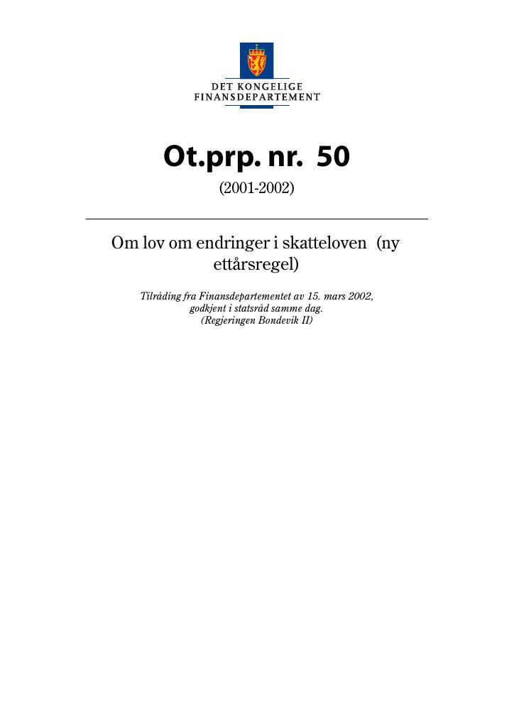 Forsiden av dokumentet Ot.prp. nr. 50 (2001-2002)