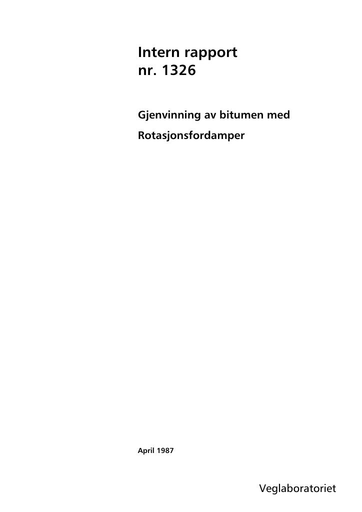 Forsiden av dokumentet Gjenvinning av bitumen med rotasjonsfordamper