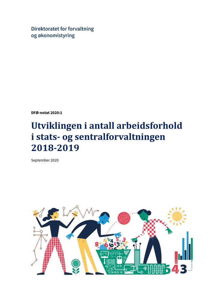 Forsiden av dokumentet Utviklingen i antall arbeidsforhold i stats- og sentralforvaltningen 2018-2019