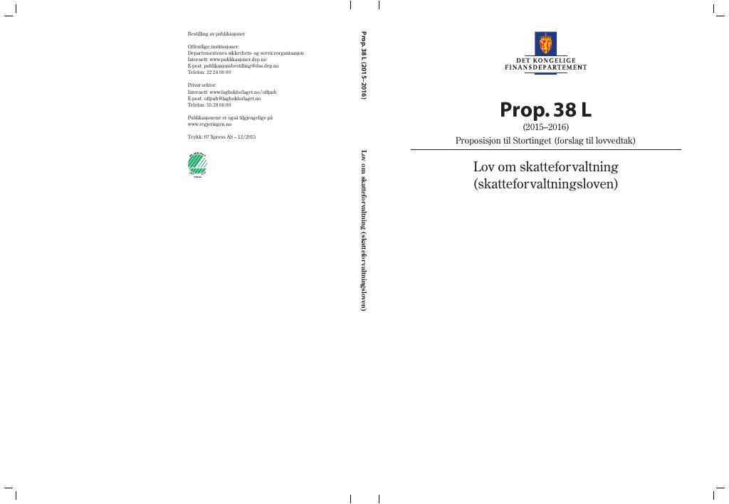 Forsiden av dokumentet Prop. 38 L (2015–2016)