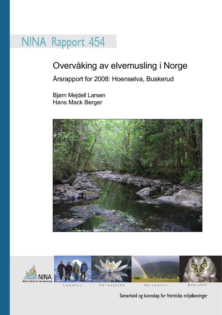 Forsiden av dokumentet Overvåking av elvemusling i Norge