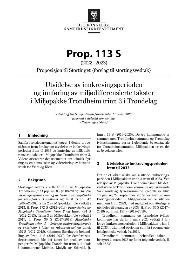 Forsiden av dokumentet Prop. 113 S (2022–2023)