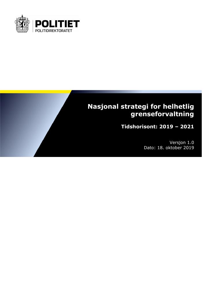 Forsiden av dokumentet Nasjonal strategi for helhetlig grenseforvaltning